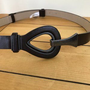 Jockey Equestrian Style Faux Leather Belt Wide Eyelet Hook Clasp Adjustable Sm/M